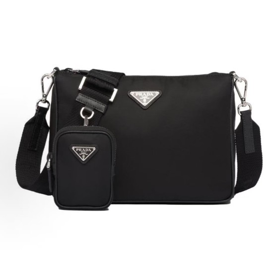 PRADA Saffiano multi-functional detachable shoulder strap three-in-one messenger bag, briefcase, crossbody bag, single-shoulder bag, regular men\'s black style